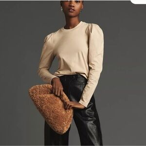 FRAME Women's Tan Long Sleeve Puff Leave Top, XS